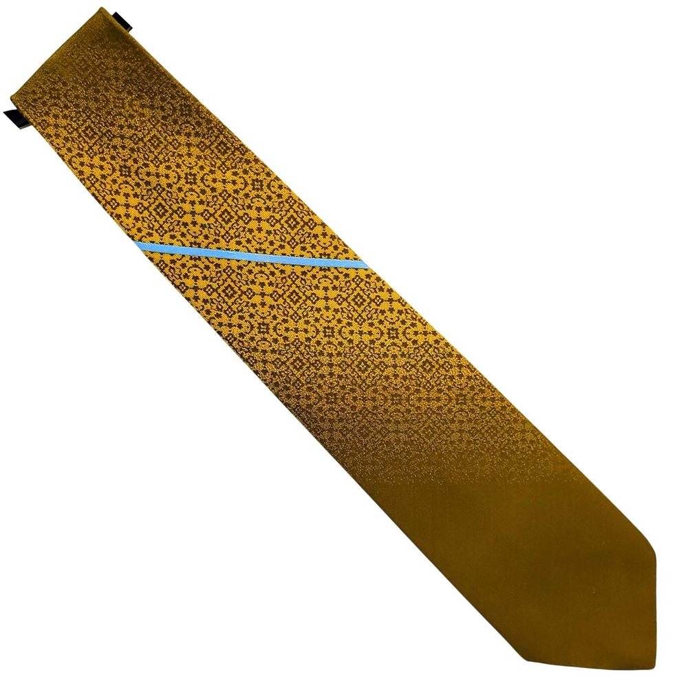Vintage Trevira Necktie Mens Gold Geometric Pattern Wash and Wear MCM Menswear